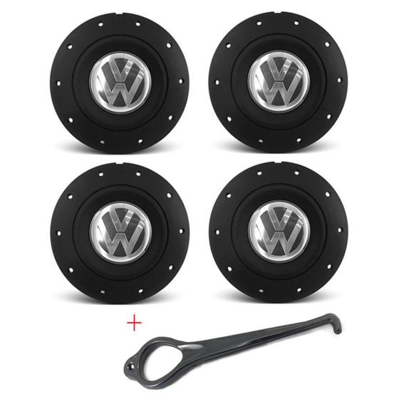 Imagem de Jogo 4 Calota Roda Ferro VW Amarok Preta F P Gol G4 + Chave de Remoção