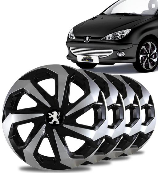 Imagem de Jogo 4 Calota Spider Black Silver Aro 15 Peugeot 206 207 307