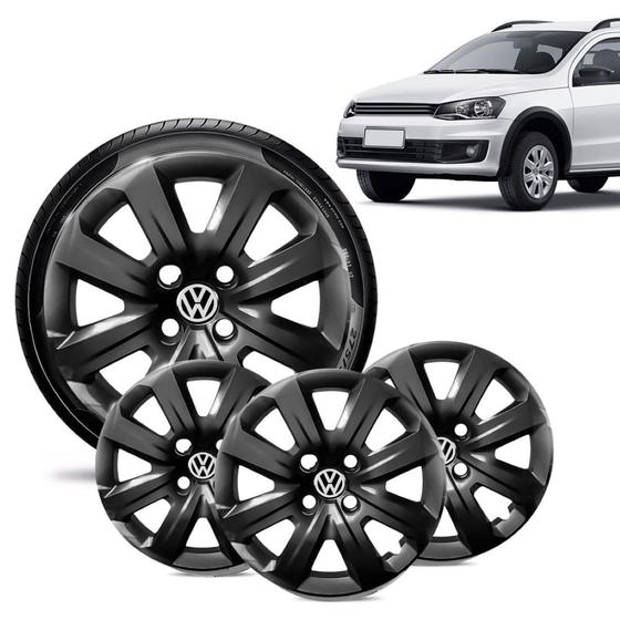 Jogo 4 Calota Volkswagen Vw Saveiro 2014 15 16 Aro 14 Preta Brilhante ...