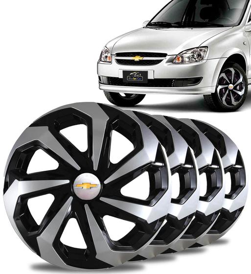 Imagem de Jogo 4 Calotas Black Silver Aro 15 Gm Corsa Classic Meriva