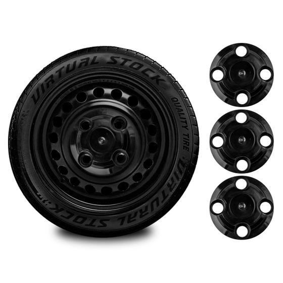 Imagem de Jogo 4 Calotas Centro de Roda Ferro Fiat Siena Aro 13 14 15 Kit c/ 4 Unid 4x100 Preto