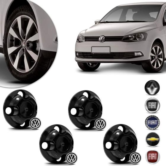 Imagem de Jogo 4 Calotas Centro de Roda Universal Volkswagen Chevrolet Renault Fiat Aro 13 14 15 Preto 4 Furos
