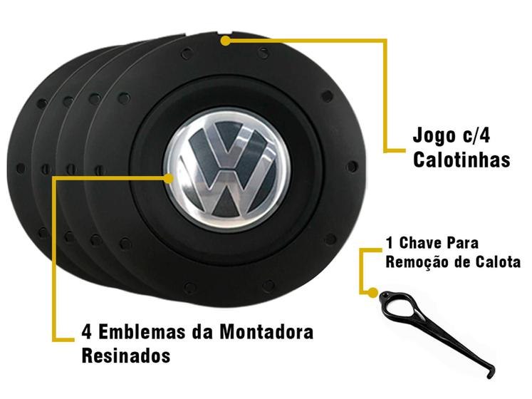 Imagem de Jogo 4 Calotas Centro Roda Vw Amarok Aro 13 14 15 Preta Fosca