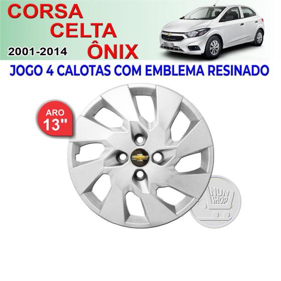 Jogo 4 Calotas Corsa Celta Onix 2001-14 Aro 13" com Emblema Menor preço em Jogo 4 Calotas Corsa Celta Onix 2001-14 Aro 13" com Emblema