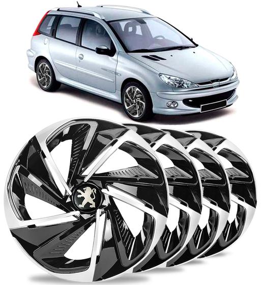 Imagem de Jogo 4 Calotas Nitro Aro 14 Black Silver Peugeot 206 Sw 307