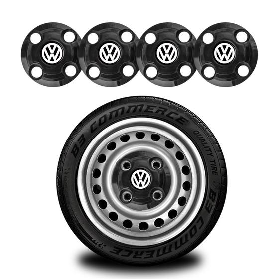 Imagem de Jogo 4 Calotinha Central Vw Gol G1 Quadrado  Aro 13 14 15 Preto