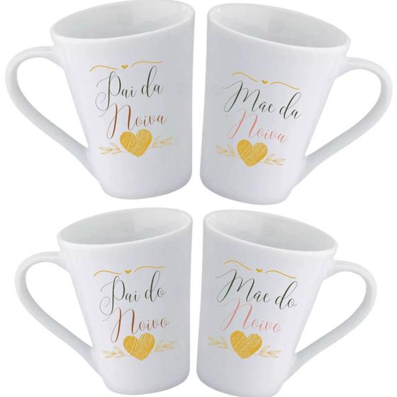 Imagem de Jogo 4 Caneca Conica Personalizada Pai Mãe da Noiva Mãe Noivo Presente Casamento Madrinha Padrinho