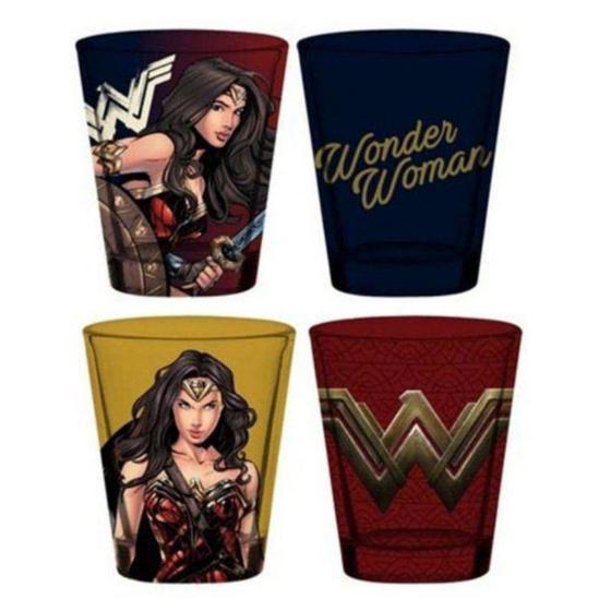 Imagem de Jogo 4 Copos Dose Shot Mulher Maravilha Oficial Vidro 50ml Para Tequila Whisky Bar Wonder Woman DC Comics Licenciado