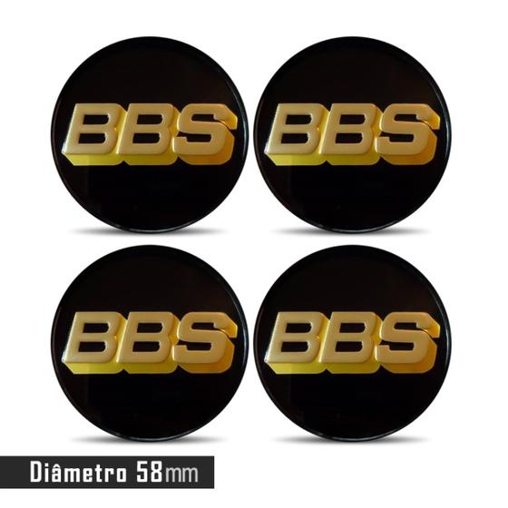 Imagem de Jogo 4 Emblema Roda BBS Preto Com Dourado 58mm