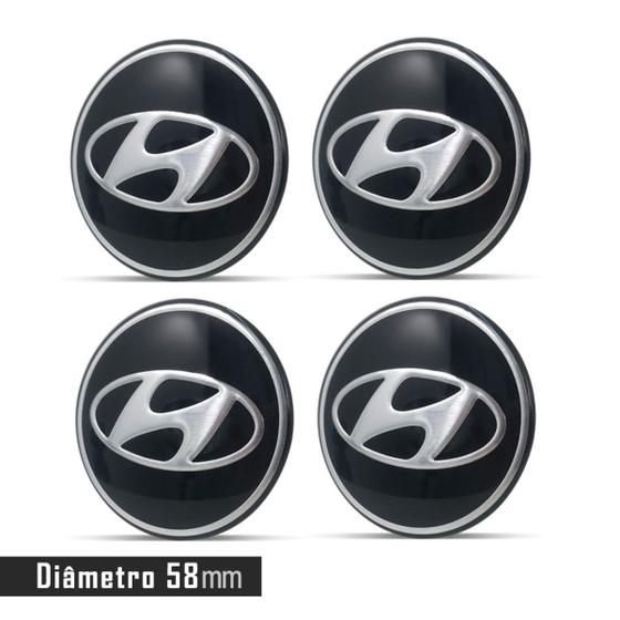 Imagem de Jogo 4 Emblema Roda   Hyundai Preto 58mm.