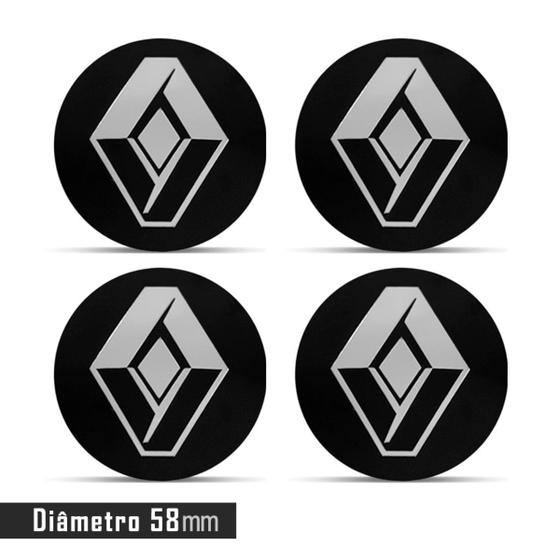 Imagem de Jogo 4 Emblema Roda    Renault Preto 58mm.