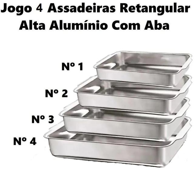 Imagem de Jogo 4 Formas Assadeira Bolo Alta Retangular Alumínio Com Aba