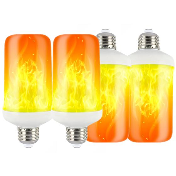 Imagem de Jogo 4 Lâmpadas Tubular Led Efeito Chama Fogo Tocha Com Movimento TB0566