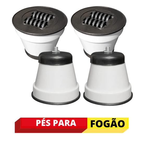 Imagem de Jogo 4 pés p/ Fogão e geladeira Branco com Rodízio Redondo