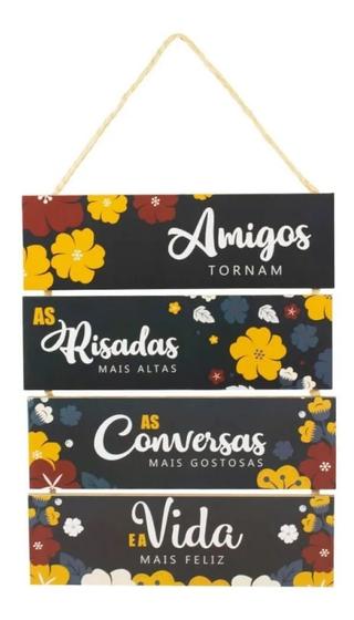 Imagem de Jogo 4 Placas Decorativas Madeira Cordão 37x29x0,5cm