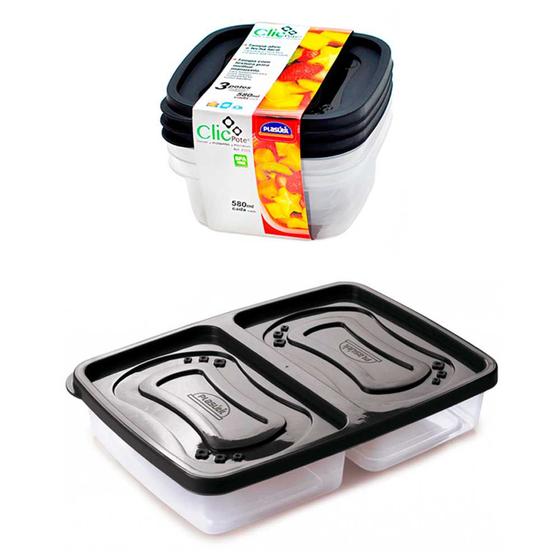 Imagem de Jogo 4 potes porta frios com tampa marmita vasilha freezer geladeira microondas alimentos tupperware