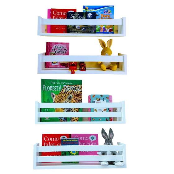 Imagem de Jogo 4 Prateleiras Livros Brinquedos Nicho Decoração Quarto