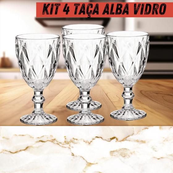 Imagem de Jogo 4 Taça Transparente De Luxo Alba Vidro 320ml Taça Para Vinho Drinks Água Suco