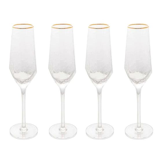 Imagem de Jogo 4 Taças Cristal Champagne Espumante com Borda Dourada Luxo 300ml Wolff