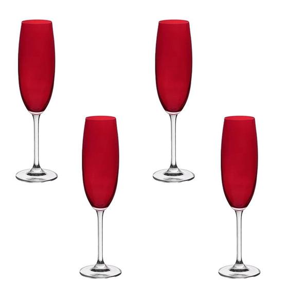 Imagem de Jogo 4 Taças Cristal Vermelho Carmim Champagne 220ml Bohemia