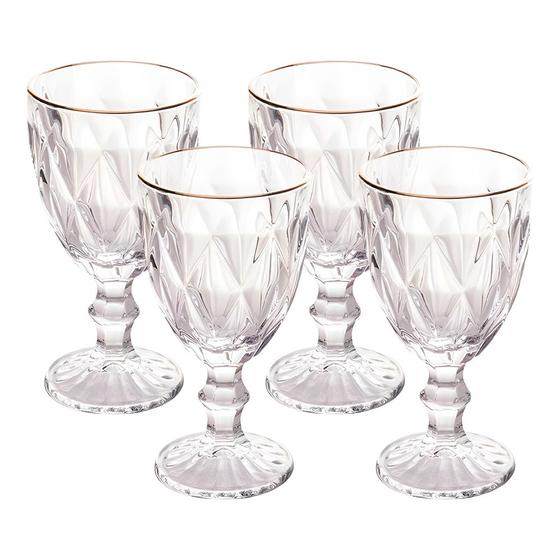 Imagem de Jogo 4 Taças de Vidro com Borda Dourada Diamond Cor Transparente Água 300ml Class Home