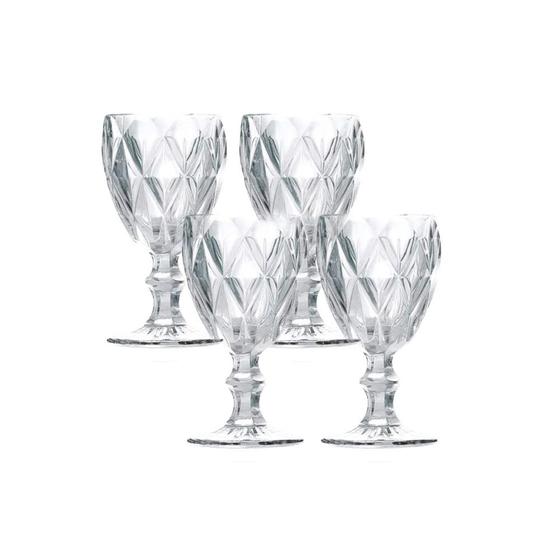 Imagem de Jogo 4 Taças de Vidro Diamond Cor Transparente para Água Vinho Lyor 325ml