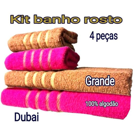 Imagem de Jogo 4 Toalhas 2 Banho 2 Rosto - Duas Cores  Kit Linha dubai treino fit piscina 