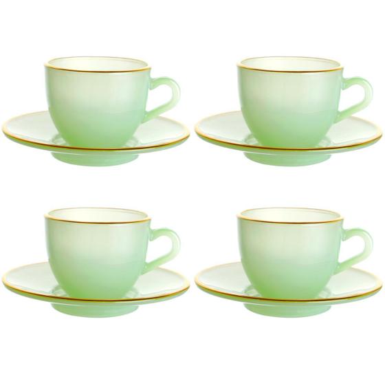 Imagem de Jogo 4 Xícaras Café 85ml Borda Dourada Verde Matte Hauskraft