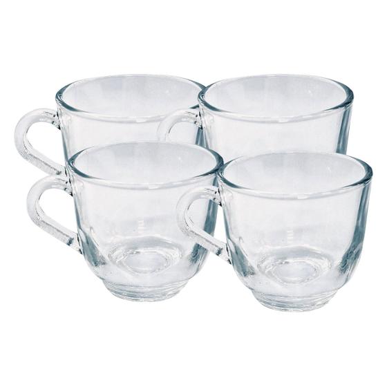 Imagem de Jogo 4 Xicaras Chique Vidro Liso 150ML Ideal Cha Cafe Resistente