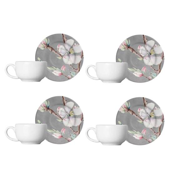 Imagem de Jogo 4 Xícaras de Café Cerâmica com Pires Sakura Flores by Kika Sato Alleanza 85ml