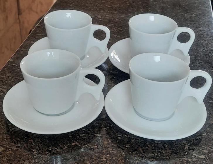 Imagem de Jogo 4 xícaras de Café e Chá com pires -  190 ml Cabo prático - Porcelana branca