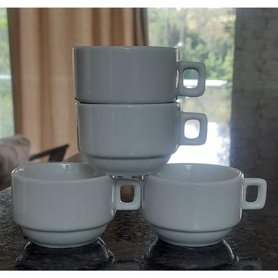 Imagem de Jogo 4 xícaras de Café hotel - 100ml Empilháveis - kit Porcelana branca (2)
