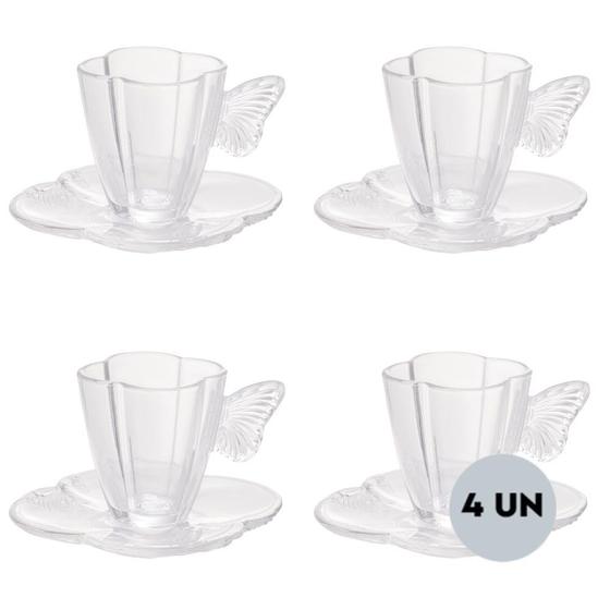 Imagem de Jogo 4 Xícaras de Café Vidro com Pires Butterfly 80ml Wolff