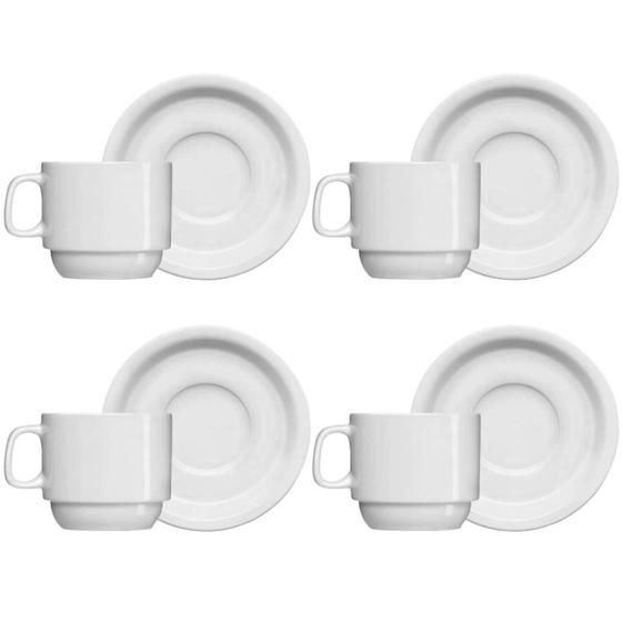 Imagem de Jogo 4 Xícaras de Chá com Pires de Porcelana 215ml Classe Única Iguaçu Germer Branco