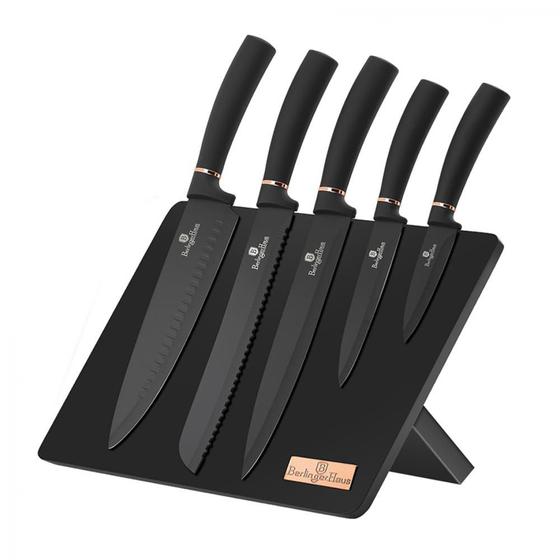 Jogo 5 facas suporte imã 6pçs Black Rose Gold Berlinger Haus Menor preço em Jogo 5 facas suporte imã 6pçs Black Rose Gold Berlinger Haus