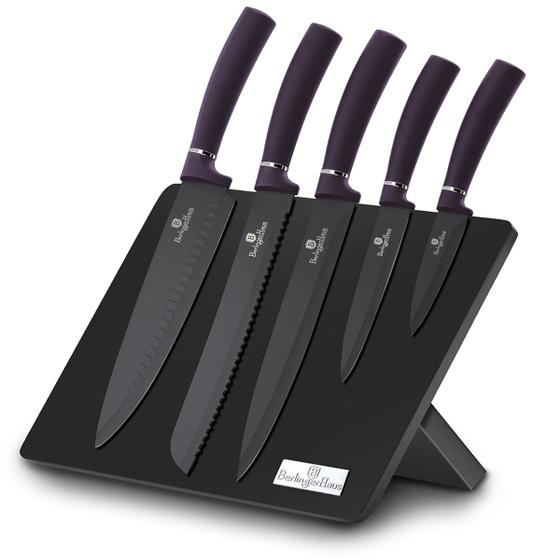 Imagem de Jogo 5 facas + suporte magnético 6pçs Purple Berlinger Haus Faqueiro Cozinha Chef Profissional Lamina Afiada Corte Preciso