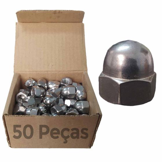 Imagem de Jogo 50 Unidades Porca Calota Cega Aço Inox 1/2 Polegada