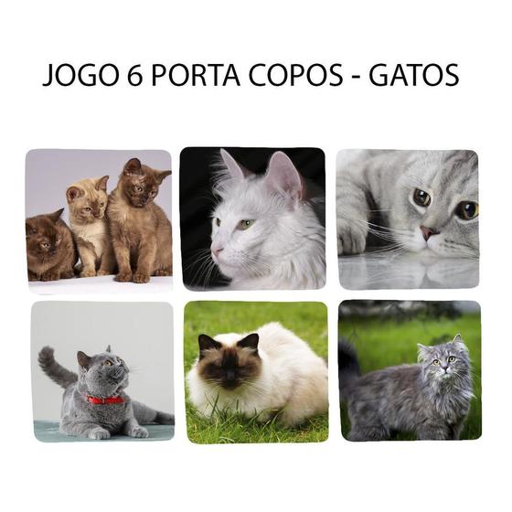 Imagem de Jogo 6 Apoio de Chopp Linha Cat Presente para amantes de Gatos Quadrado