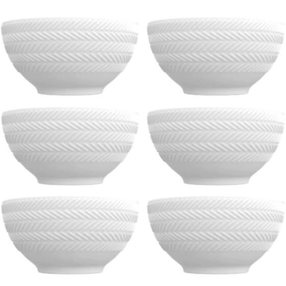 Imagem de Jogo 6 Bowls Tigelas Porcelana 400ml Chevron Germer Branca Sobremesas Frutas Sopas