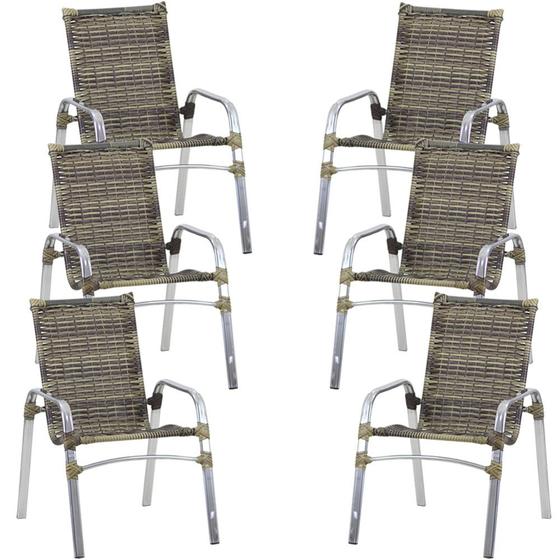 Imagem de Jogo 6 Cadeiras Emily em Alumínio para Jardim e Piscina