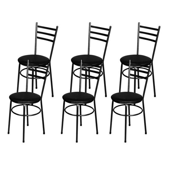 Imagem de Jogo 6 Cadeiras Para Cozinha Epoxi Craqueada Assento Estofado