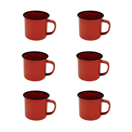 Imagem de Jogo 6 canecas esmaltada 6cm vermelha xícara café fazenda