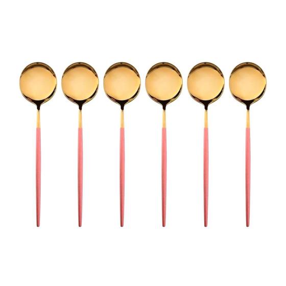 Imagem de Jogo 6 Colheres de Sobremesa Slim Bicolor Inox Dourado 18,5cm