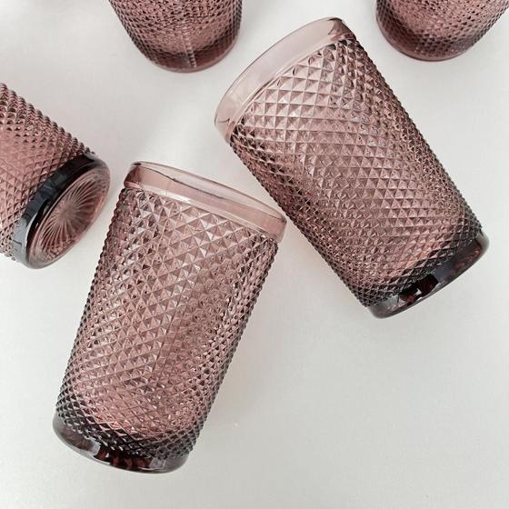 Imagem de Jogo 6 Copos De Vidro Roxo/Marsala Bico de Jarra 355ml