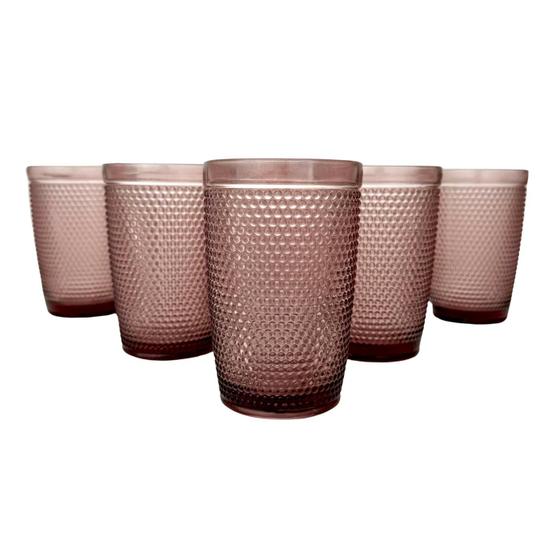 Imagem de Jogo 6 Copos Detalhes Bolinhas Cor Roxa/Marsala Vidro 370ml