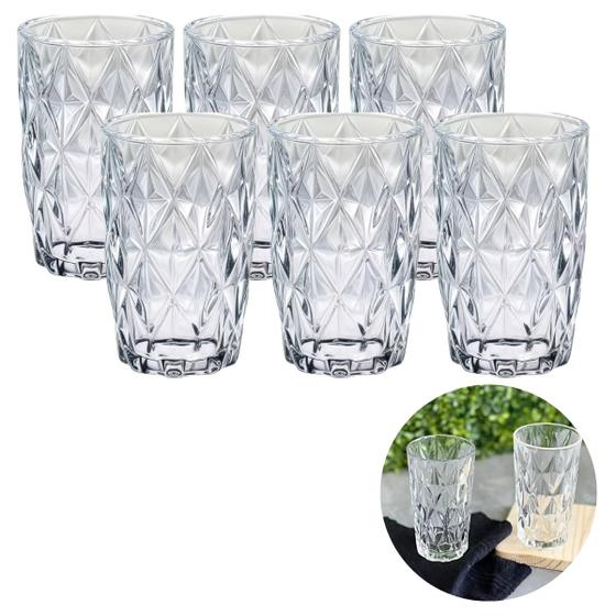 Imagem de Jogo 6 Copos Luxo Transparente Drink 370 ML Modelo Diamante