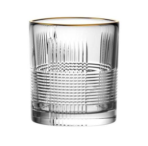 Imagem de Jogo 6 Copos para Whisky Vivant em Cristal Ecológico com Borda Dourada 310ml - L'Hermitage