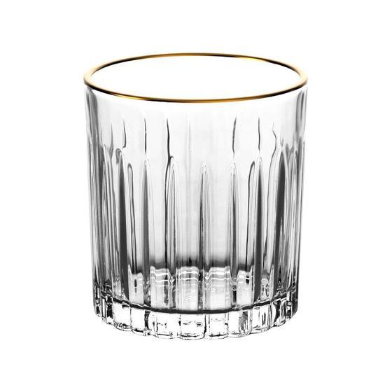 Jogo 6 copos whisky Soho em cristal com borda dourada 310ml - L'Hermitage Imagem de Jogo 6 copos whisky Soho em cristal com borda dourada 310ml