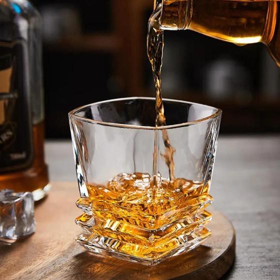 Imagem de Jogo 6 Copos Whisky Vidro Licor Luxuoso Sofisticado 300Ml