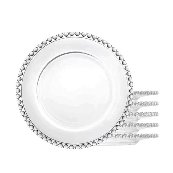 Jogo 6 Pratos de Sobremesa 20cm Coração Cristal Transparente Lyor